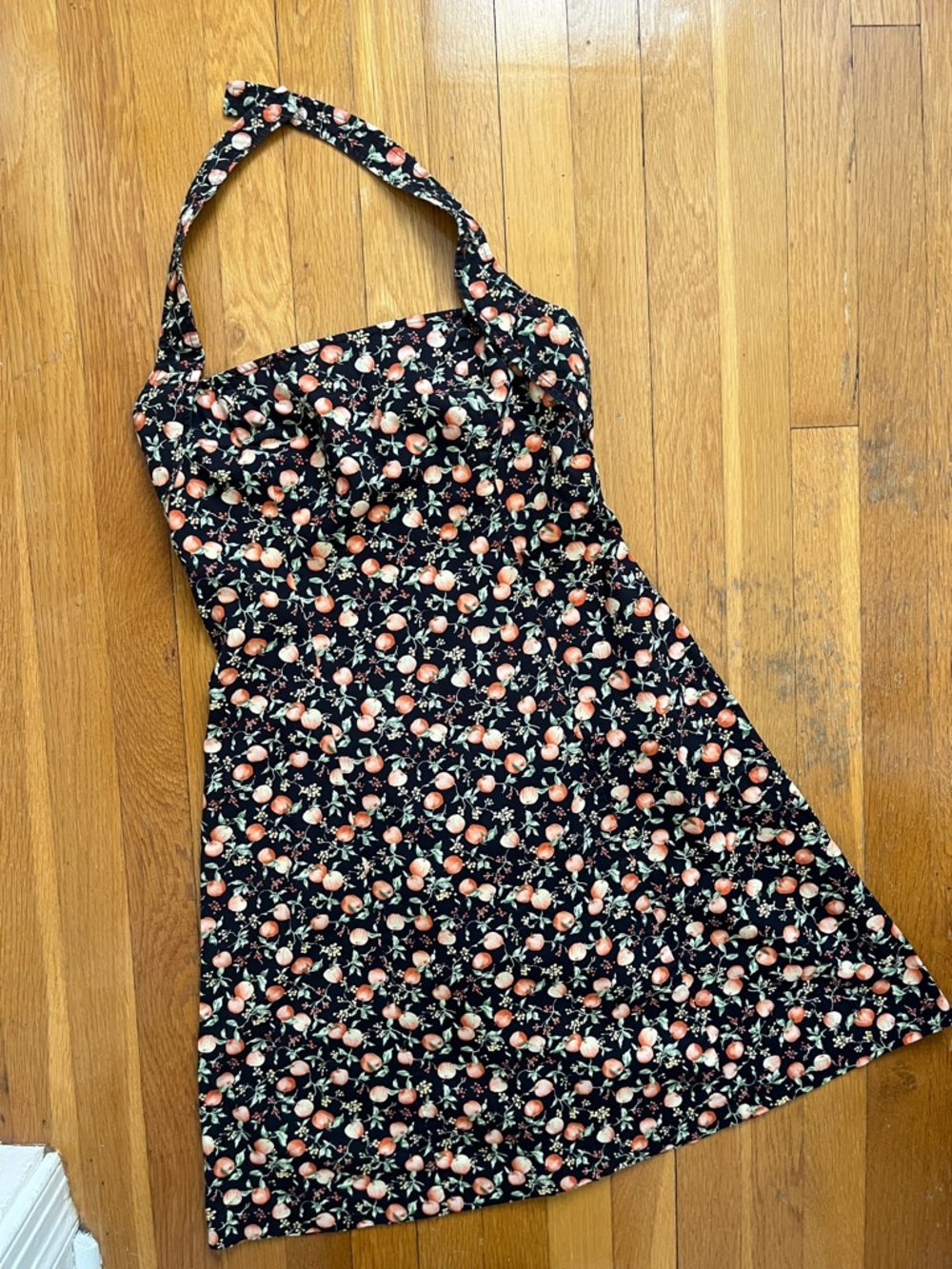 90s Does 50s Vintage 100% Cotton Halter Neck Apple Print Mini Dress Sundress